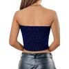 imageLYANER Womens Glitter Twist Knot Rib Knit Strapless Crop Tank Tube Club TopRoyal Blue