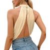 imageLYANER Womens Halter Wrap Sleeveless Draped Backless Sexy Cami Crop TopBeige