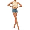 imageLYANER Womens Halter Wrap Sleeveless Draped Backless Sexy Cami Crop TopBeige