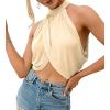 imageLYANER Womens Halter Wrap Sleeveless Draped Backless Sexy Cami Crop TopBeige