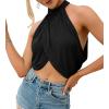 imageLYANER Womens Halter Wrap Sleeveless Draped Backless Sexy Cami Crop TopBlack