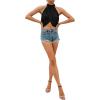 imageLYANER Womens Halter Wrap Sleeveless Draped Backless Sexy Cami Crop TopBlack