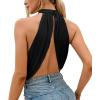 imageLYANER Womens Halter Wrap Sleeveless Draped Backless Sexy Cami Crop TopBlack