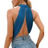imageLYANER Womens Halter Wrap Sleeveless Draped Backless Sexy Cami Crop TopBlue