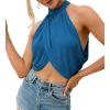 imageLYANER Womens Halter Wrap Sleeveless Draped Backless Sexy Cami Crop TopBlue