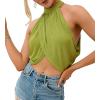 imageLYANER Womens Halter Wrap Sleeveless Draped Backless Sexy Cami Crop TopGrass Green