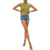imageLYANER Womens Halter Wrap Sleeveless Draped Backless Sexy Cami Crop TopGrass Green