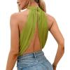 imageLYANER Womens Halter Wrap Sleeveless Draped Backless Sexy Cami Crop TopGrass Green