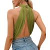 imageLYANER Womens Halter Wrap Sleeveless Draped Backless Sexy Cami Crop TopGreen