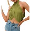 imageLYANER Womens Halter Wrap Sleeveless Draped Backless Sexy Cami Crop TopGreen