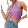 imageLYANER Womens Halter Wrap Sleeveless Draped Backless Sexy Cami Crop TopLight Purple