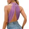 imageLYANER Womens Halter Wrap Sleeveless Draped Backless Sexy Cami Crop TopLight Purple