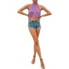 imageLYANER Womens Halter Wrap Sleeveless Draped Backless Sexy Cami Crop TopLight Purple