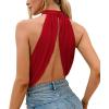 imageLYANER Womens Halter Wrap Sleeveless Draped Backless Sexy Cami Crop TopRed