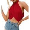 imageLYANER Womens Halter Wrap Sleeveless Draped Backless Sexy Cami Crop TopRed