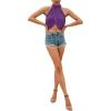 imageLYANER Womens Halter Wrap Sleeveless Draped Backless Sexy Cami Crop TopSolid Dark Purple