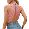imageLYANER Womens Halter Wrap Sleeveless Draped Backless Sexy Cami Crop TopSolid Pink