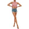 imageLYANER Womens Halter Wrap Sleeveless Draped Backless Sexy Cami Crop TopSolid Pink
