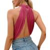 imageLYANER Womens Halter Wrap Sleeveless Draped Backless Sexy Cami Crop TopSolid Rose