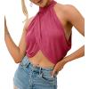 imageLYANER Womens Halter Wrap Sleeveless Draped Backless Sexy Cami Crop TopSolid Rose