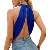 imageLYANER Womens Halter Wrap Sleeveless Draped Backless Sexy Cami Crop TopSolid Royal Blue
