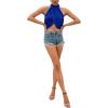imageLYANER Womens Halter Wrap Sleeveless Draped Backless Sexy Cami Crop TopSolid Royal Blue