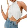 imageLYANER Womens Halter Wrap Sleeveless Draped Backless Sexy Cami Crop TopWhite