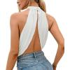 imageLYANER Womens Halter Wrap Sleeveless Draped Backless Sexy Cami Crop TopWhite
