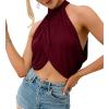 imageLYANER Womens Halter Wrap Sleeveless Draped Backless Sexy Cami Crop TopWine Red