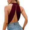 imageLYANER Womens Halter Wrap Sleeveless Draped Backless Sexy Cami Crop TopWine Red