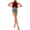 imageLYANER Womens Halter Wrap Sleeveless Draped Backless Sexy Cami Crop TopWine Red