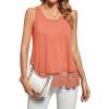 imageLYANER Womens Lace Hem Boat Neck Sleeveless Swing Trim Loose Tank Tops BlouseCoral Red