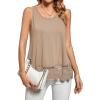 imageLYANER Womens Lace Hem Boat Neck Sleeveless Swing Trim Loose Tank Tops BlouseKhaki