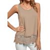 imageLYANER Womens Lace Hem Boat Neck Sleeveless Swing Trim Loose Tank Tops BlouseKhaki