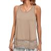 imageLYANER Womens Lace Hem Boat Neck Sleeveless Swing Trim Loose Tank Tops BlouseKhaki