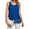 imageLYANER Womens Lace Hem Boat Neck Sleeveless Swing Trim Loose Tank Tops BlouseLake Blue