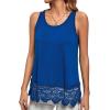 imageLYANER Womens Lace Hem Boat Neck Sleeveless Swing Trim Loose Tank Tops BlouseLake Blue