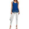 imageLYANER Womens Lace Hem Boat Neck Sleeveless Swing Trim Loose Tank Tops BlouseLake Blue