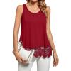 imageLYANER Womens Lace Hem Boat Neck Sleeveless Swing Trim Loose Tank Tops BlouseRed