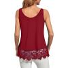 imageLYANER Womens Lace Hem Boat Neck Sleeveless Swing Trim Loose Tank Tops BlouseRed