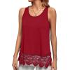 imageLYANER Womens Lace Hem Boat Neck Sleeveless Swing Trim Loose Tank Tops BlouseRed