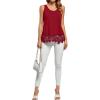 imageLYANER Womens Lace Hem Boat Neck Sleeveless Swing Trim Loose Tank Tops BlouseRed