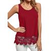 imageLYANER Womens Lace Hem Boat Neck Sleeveless Swing Trim Loose Tank Tops BlouseRed