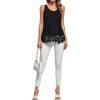 imageLYANER Womens Lace Hem Boat Neck Sleeveless Swing Trim Loose Tank Tops BlouseSolid Black