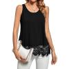 imageLYANER Womens Lace Hem Boat Neck Sleeveless Swing Trim Loose Tank Tops BlouseSolid Black