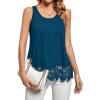 imageLYANER Womens Lace Hem Boat Neck Sleeveless Swing Trim Loose Tank Tops BlouseTeal Blue