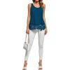 imageLYANER Womens Lace Hem Boat Neck Sleeveless Swing Trim Loose Tank Tops BlouseTeal Blue