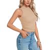 imageLYANER Womens Mock Neck Ribbed Knit Sleeveless Slim Fitted Solid Cami Crop TopBeige