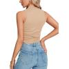 imageLYANER Womens Mock Neck Ribbed Knit Sleeveless Slim Fitted Solid Cami Crop TopBeige