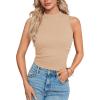 imageLYANER Womens Mock Neck Ribbed Knit Sleeveless Slim Fitted Solid Cami Crop TopBeige